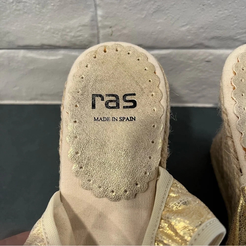RAS sz 36 US 6 gold metallic leather espadrille wedges